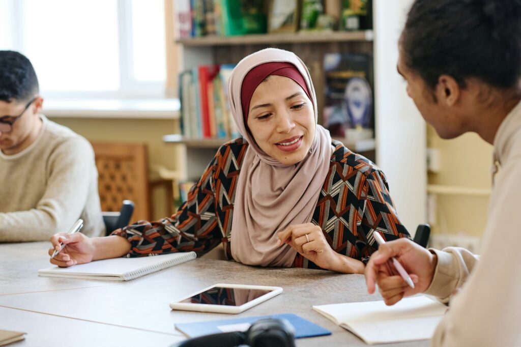 Woman In Hijab During Lesson