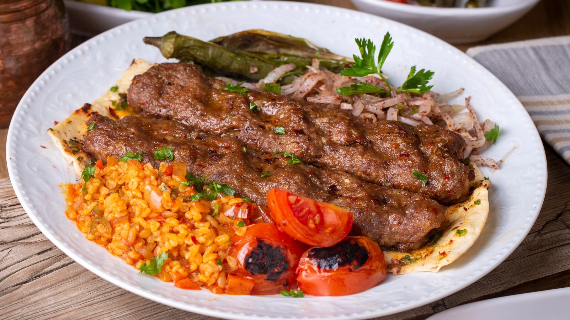 Traditional delicious Turkish foods; Adana kebab